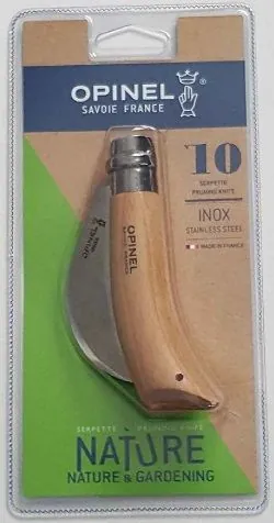 Нож складной Opinel Billhook 10 садовый, серповидный, нержавеющая сталь,бук