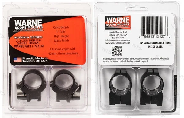 Крепления Warne 7.3/22 для прицелов 1" 25,4 мм QD High (722LM)