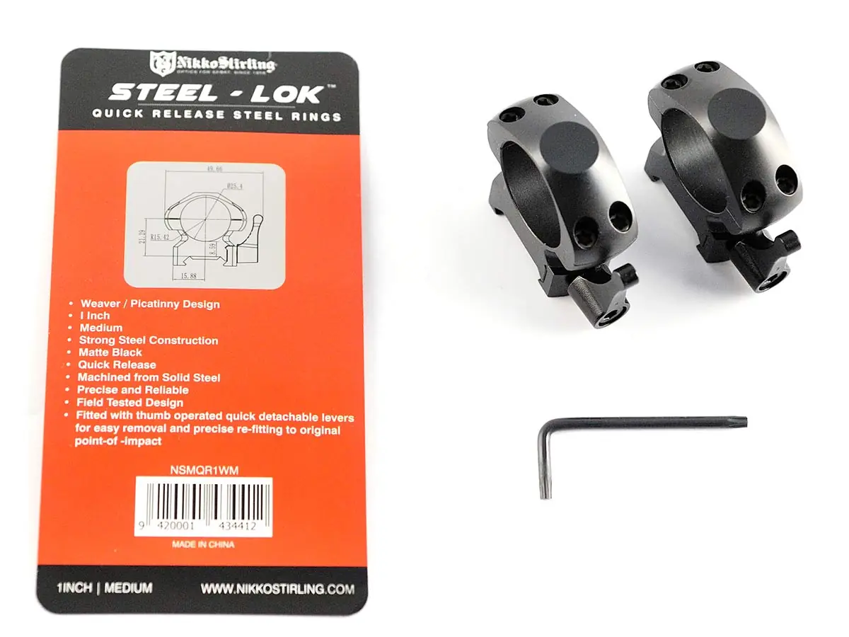 Кольца быстросъемные Nikko Stirling стальные D25,4мм, Weaver, средние