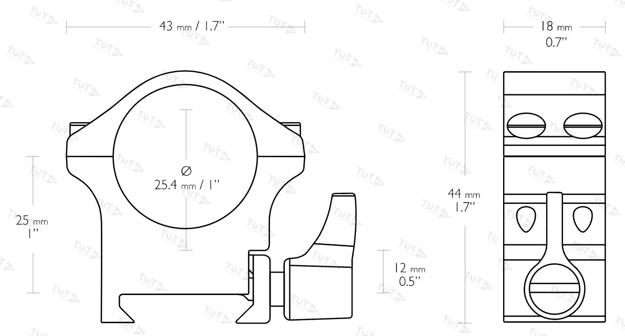 Кольца быстросъемные Hawke стальные на 25.4 мм средние рычажные