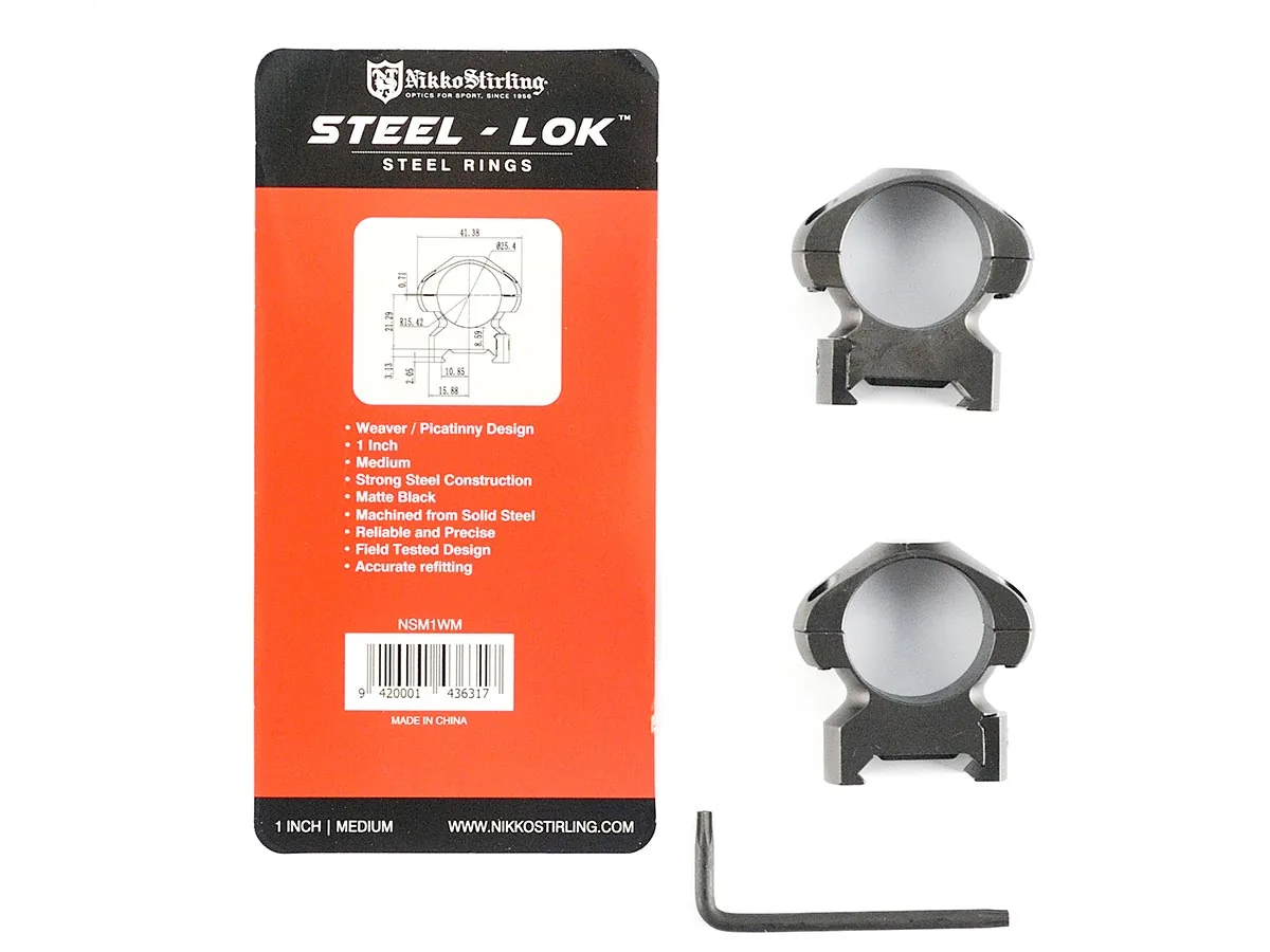 Кольца Nikko Stirling стальные D25,4мм, Weaver, средние