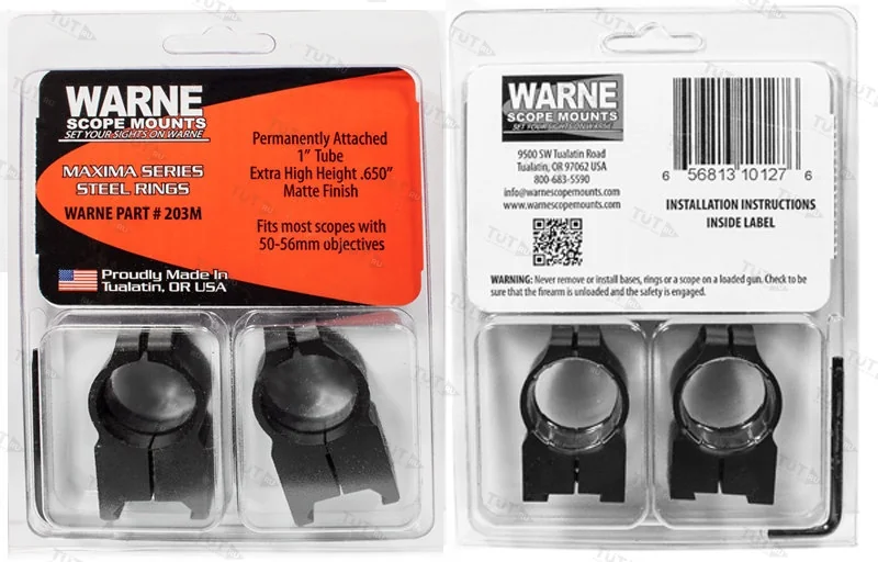 Крепления Warne Weaver для прицелов 1" 25,4 мм Extra High (203M)