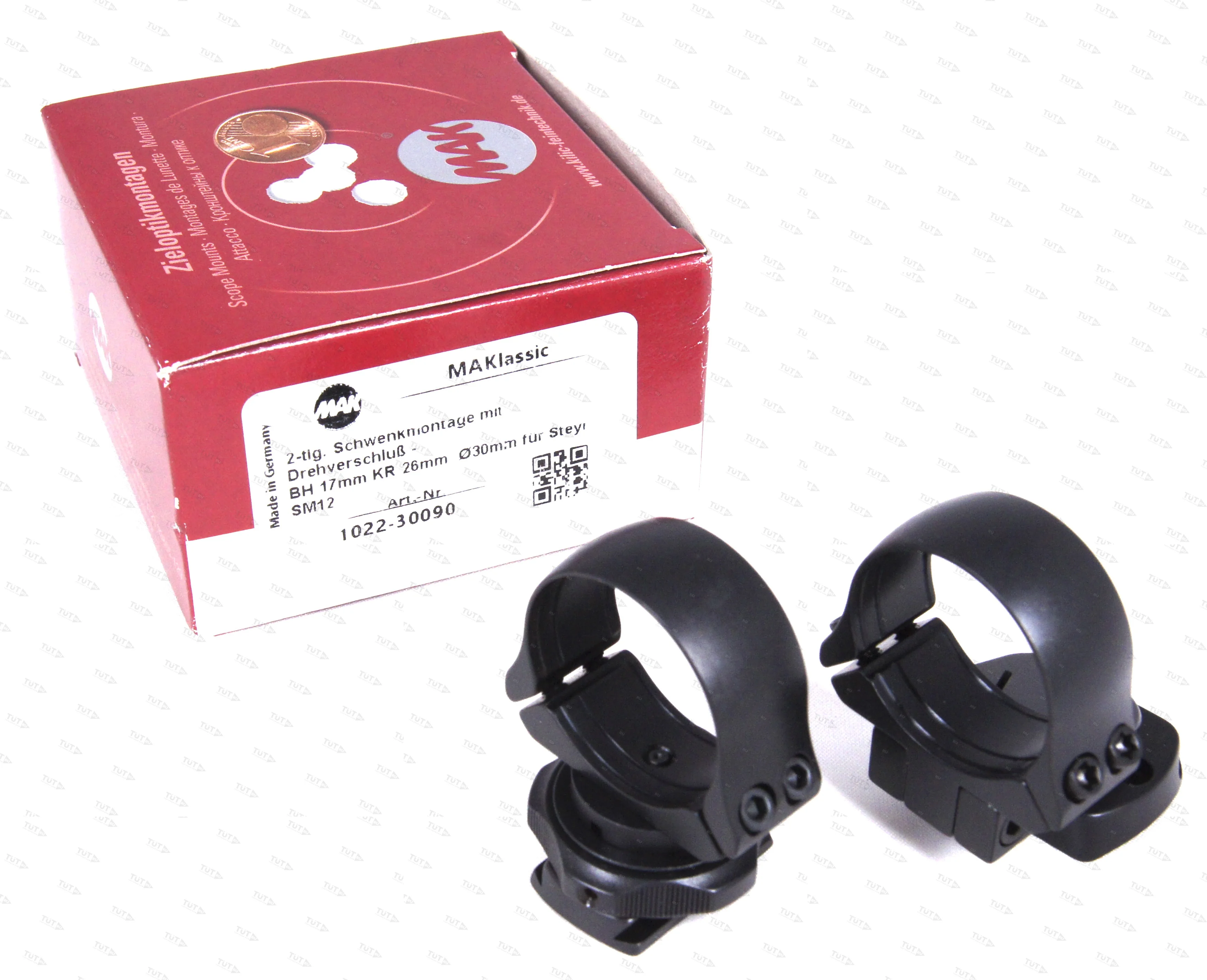 Быстросъемные поворотные кольца MAK 30мм с основаниями на карабин Steyr SM 12 KR=26мм BH=17мм