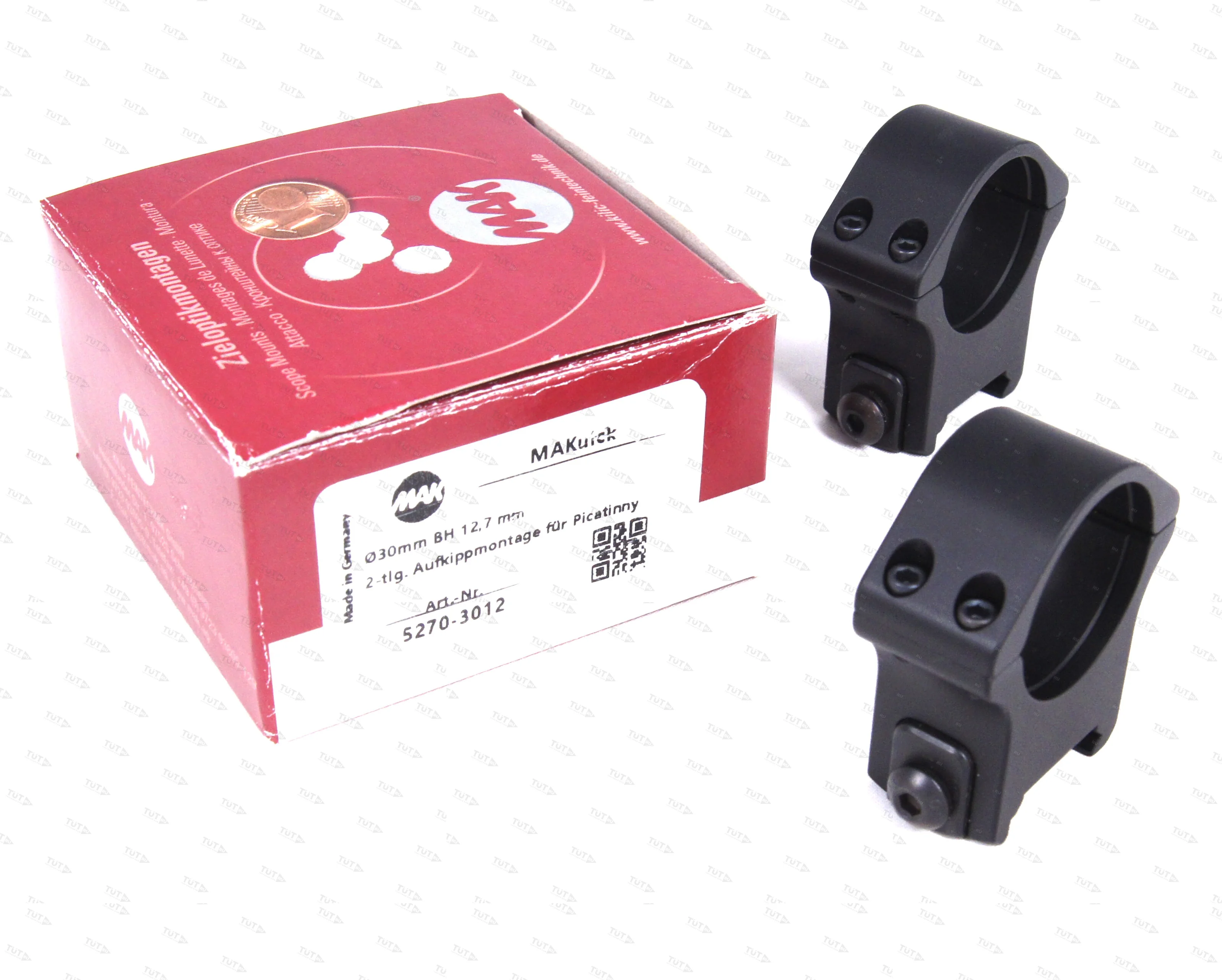 Раздельный кронштейн MAKipp на планку Picatinny, диаметр 30 мм, BH 12,7 мм