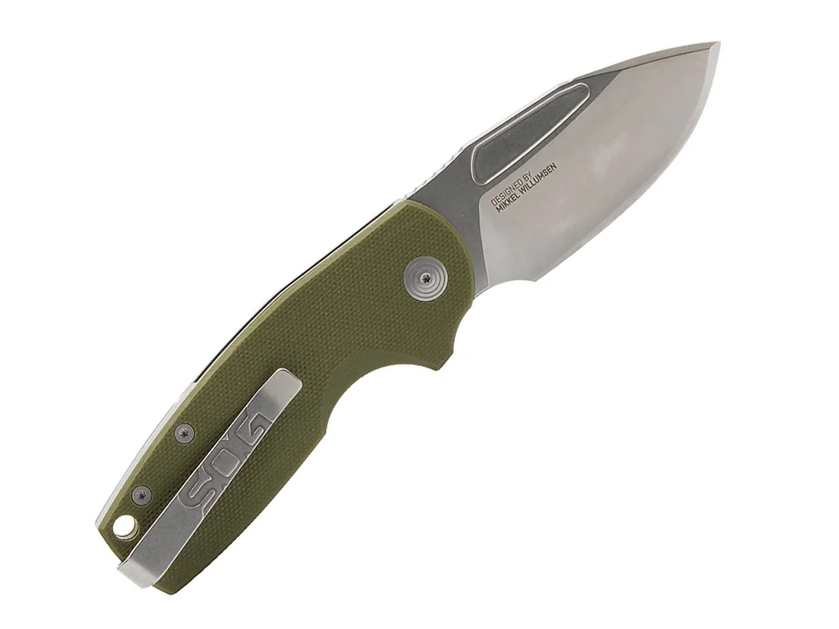 Нож складной SOG Stout SJ OD Green Stonewash сталь Cryo D2 рукоять G10