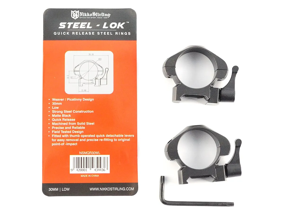 Кольца быстросъемные Nikko Stirling стальные D25,4мм, Weaver, низкие, рычажные
