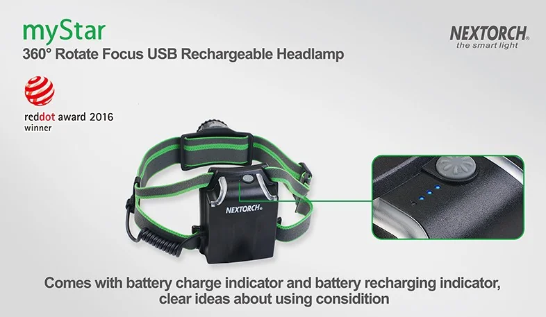 Фонарь Nextorch myStar V2.0 налобный, 760 люмен, фокусировка луча