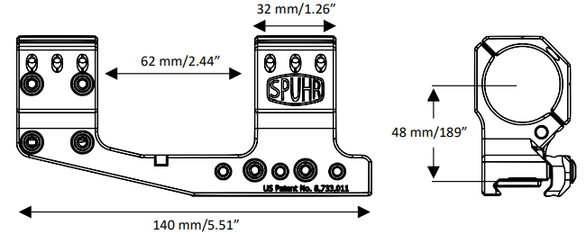 Кронштейн SPUHR Cantilever Scope Mount Gen3 30мм на Picatinny, вынос 70мм, h=48мм, 0MIL