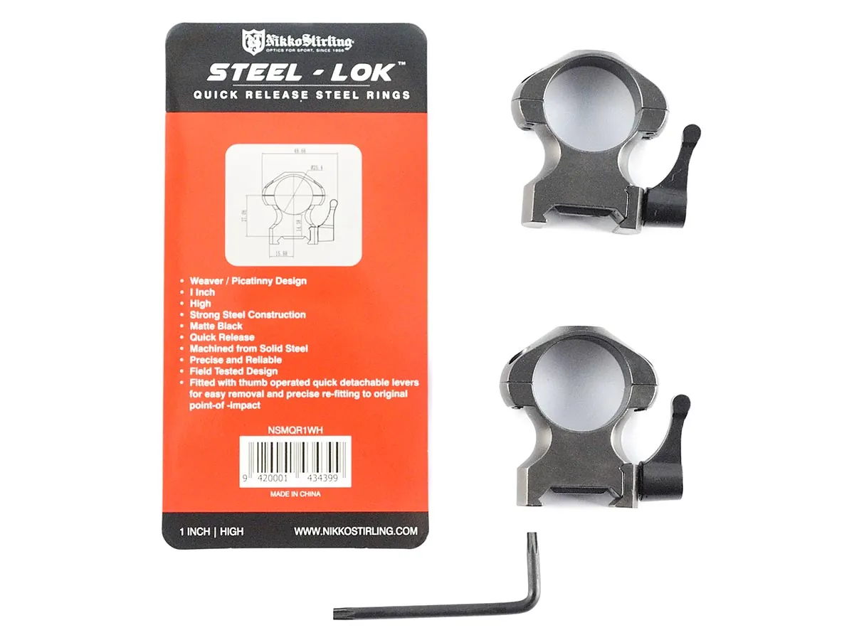 Кольца быстросъемные Nikko Stirling стальные D25,4мм, Weaver, высокие, рычажные