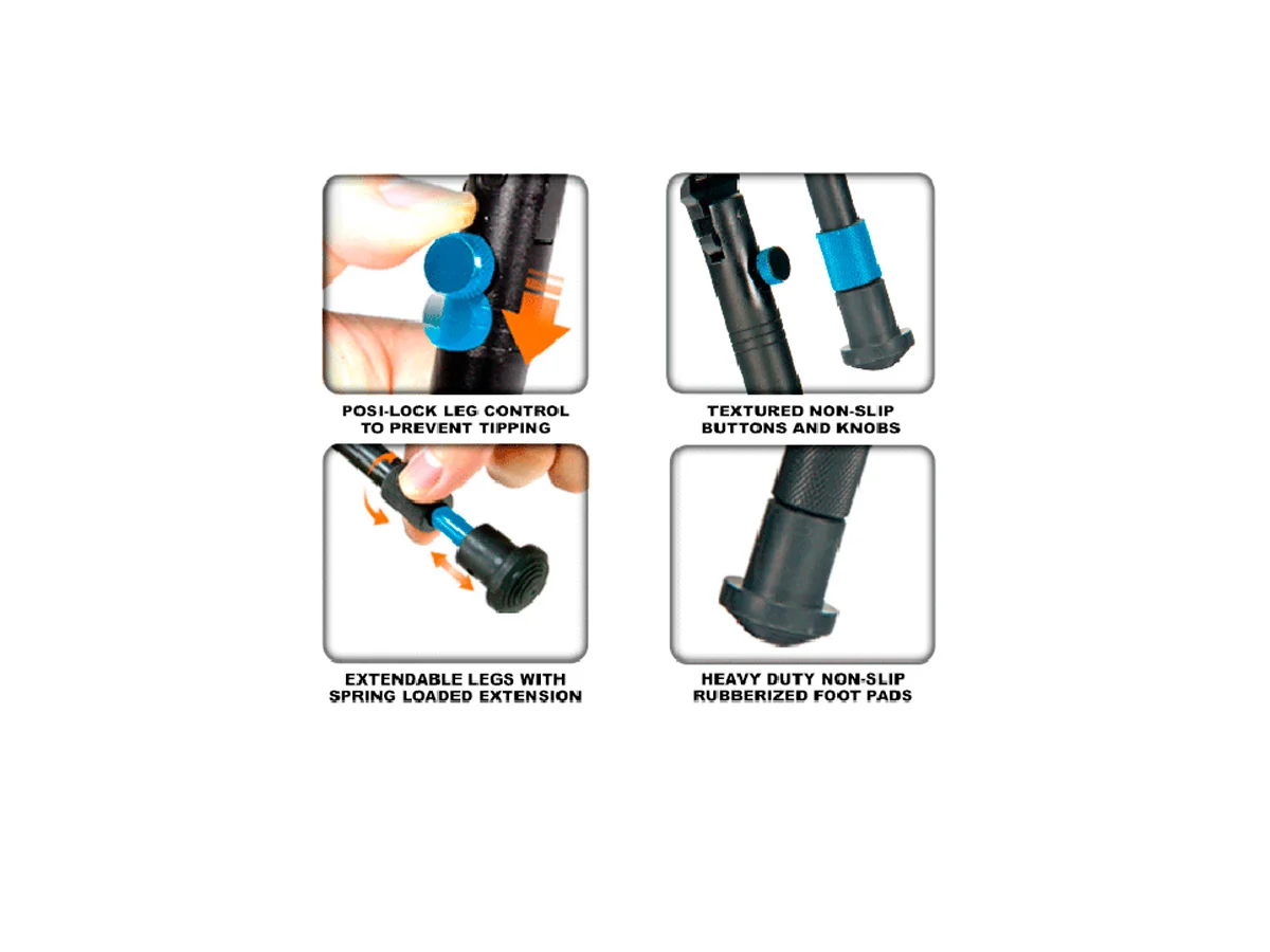 Сошки UTG на ствол диаметром 1-1,9 см., регул. высота 15,7-17см., 2 положения опор, алюминий, вес 29