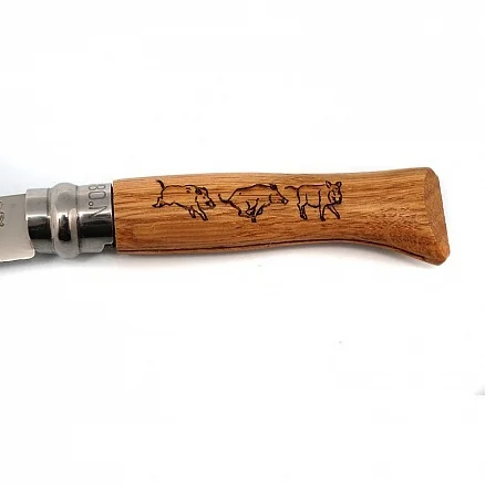 Нож складной Opinel Animalia Wild Boar 08, нержавеющая сталь, дуб, кабан