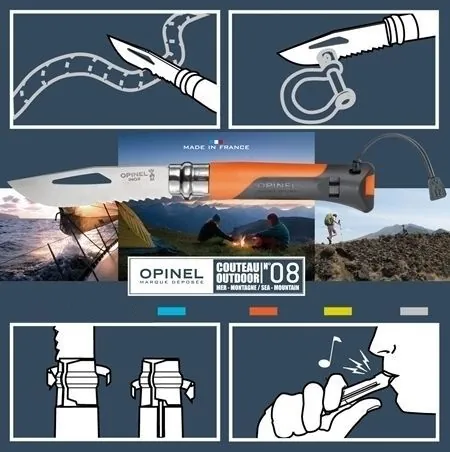 Нож складной Opinel Outdoor 08, нержавеющая сталь, полимер, синий/серый