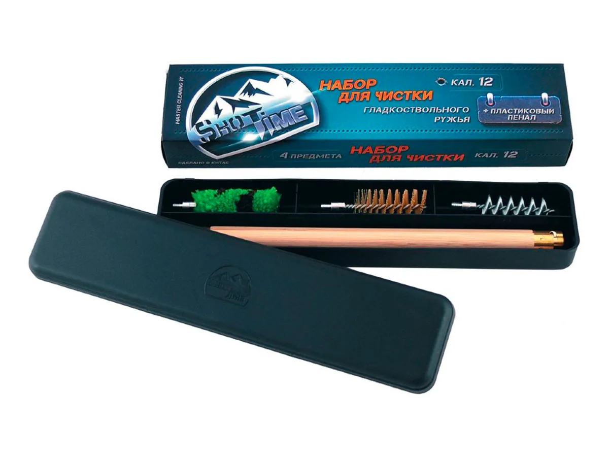 Набор для чистки ShotTime кал.12 (деревянный шомпол, 3 ерша) в пенале