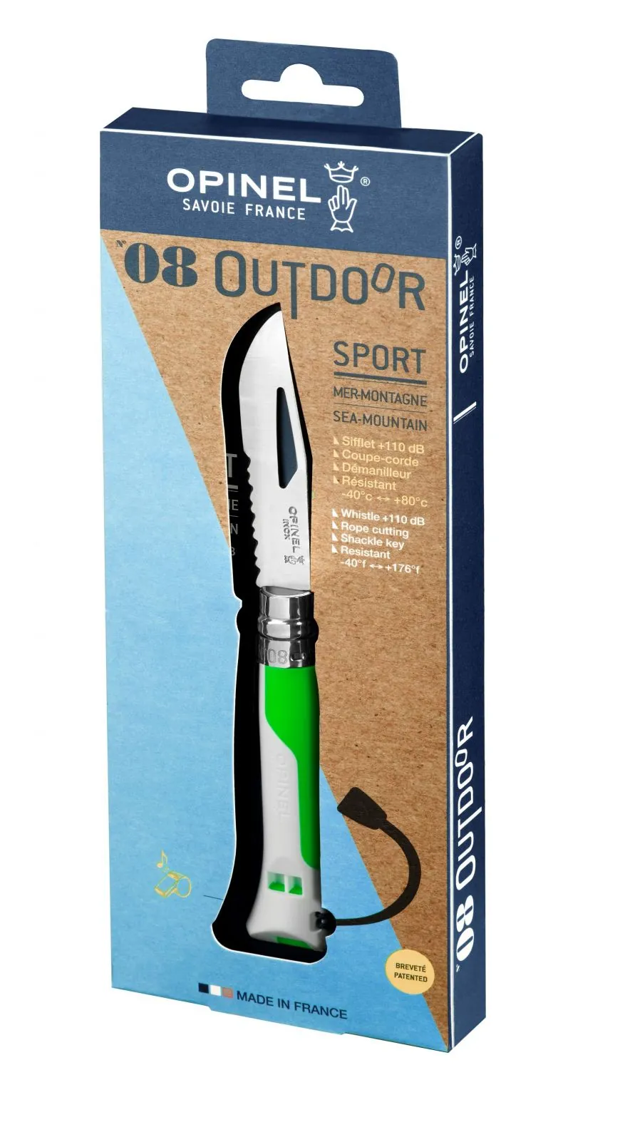 Нож складной Opinel Outdoor 08, нержавеющая сталь, полимер, белый/зелёный