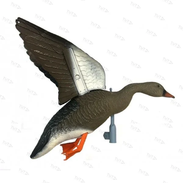 Чучело гуся гуменник летящий, крепеж на палку, подвижные крылья для веревки, пластик, не складной, м