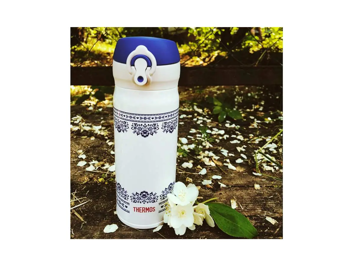 Термокружка THERMOS JNL-402 BLWH 0.4L, откидной механизм, бело-синяя