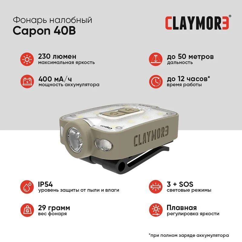 Фонарь налобный Capon 40B цв. Tan