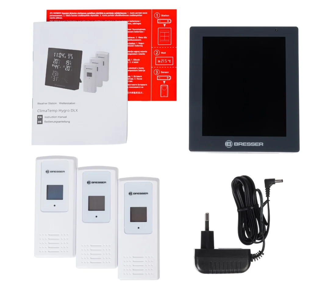 Гигрометр Bresser ClimaTemp Hygro Quadro с тремя датчиками, серый