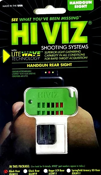 HiViz пистолетный целик GLLW15 для GLOCK под к. 9мм., 40S&W, 357SigSauer, высота 6,5мм, 3 цвета воло