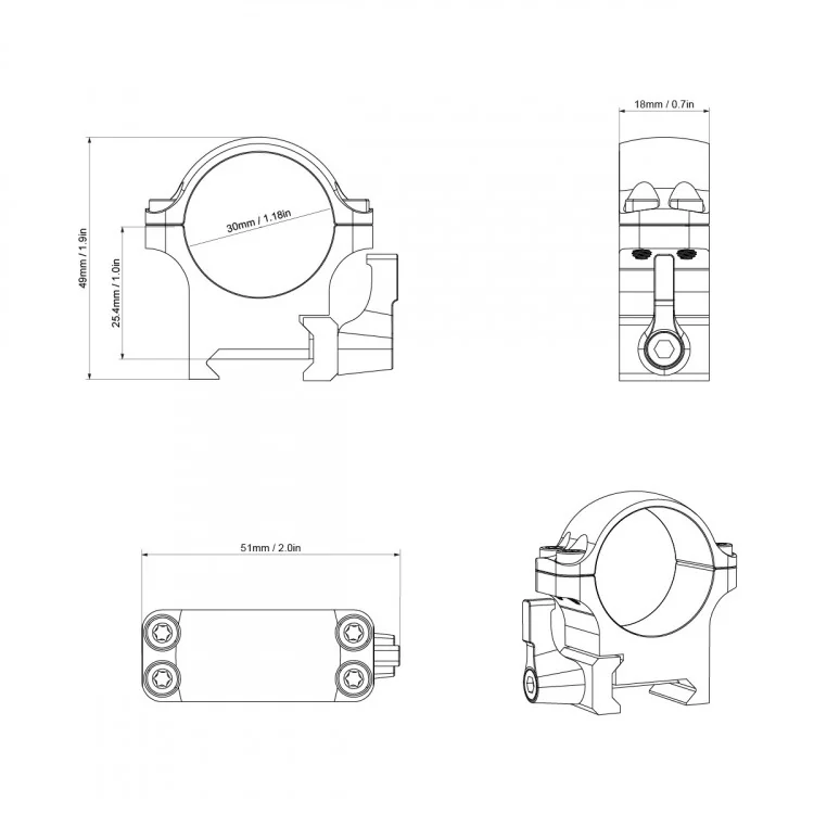 Кольца Vector Optics Low Profile QD, быстросъёмные, 30мм, на Weaver, сталь