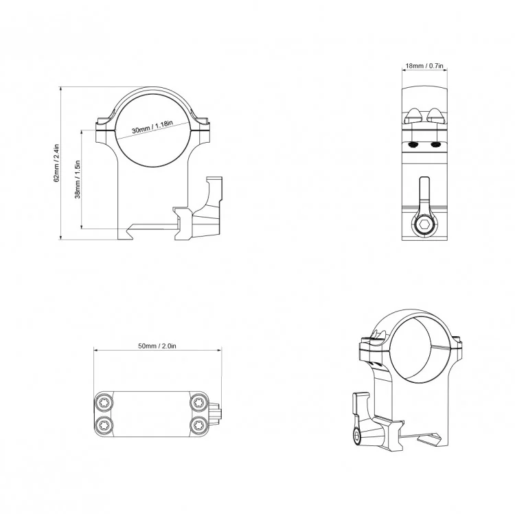 Кольца Vector Optics High Profile QD, быстросъёмные, 30мм, на Weaver