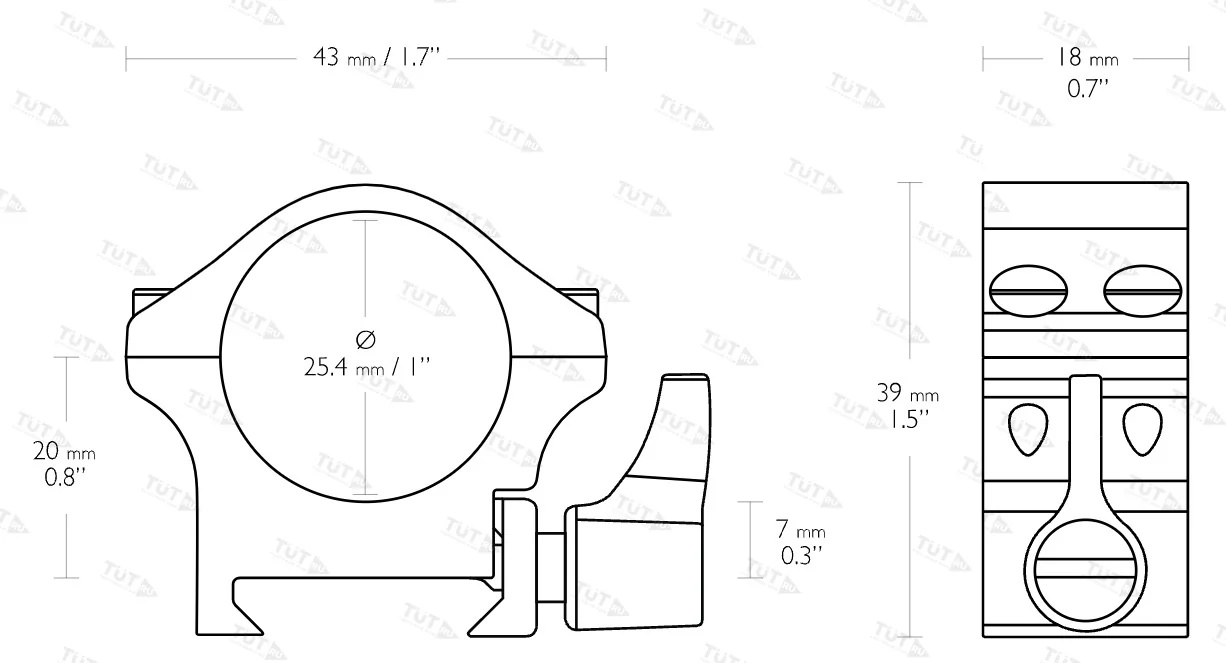 Кольца быстросъемные Hawke стальные на 25.4 мм низкие рычажные