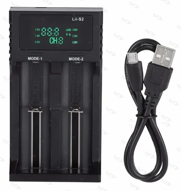 Зарядное устройство Liitokala Lii-S2 ( для 2-х 18650-10440 ,Li-ion/NiMh, ток заряда 0.5/1A,LCD )