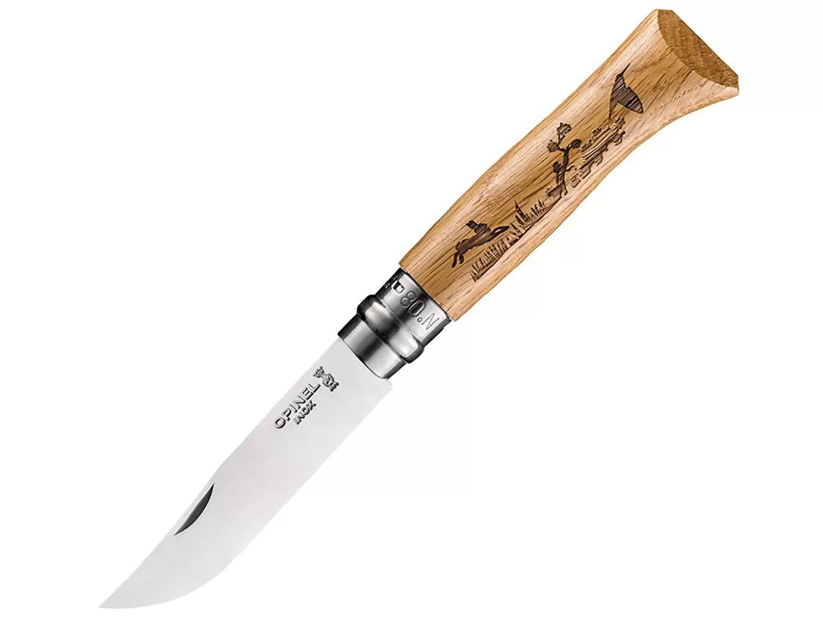 Нож складной Opinel Animalia Hare 08, нержавеющая сталь, дуб, заяц