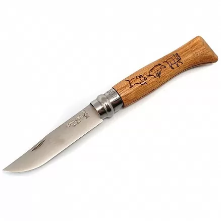 Нож складной Opinel Animalia Wild Boar 08, нержавеющая сталь, дуб, кабан