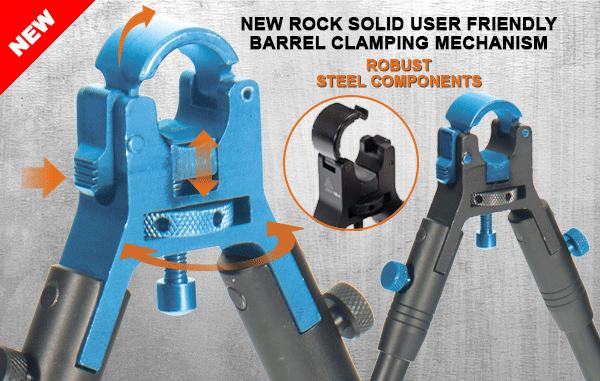 Сошки UTG для установки на ствол оружия, регулируемые, усиленные, высота от 22 до 26 см.