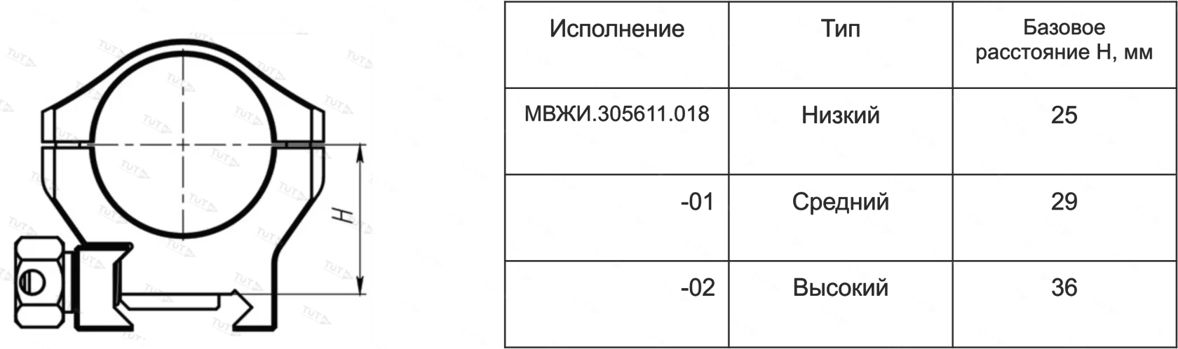 Кольца 30мм ВОМЗ-ПИЛАД 019-02 высокие
